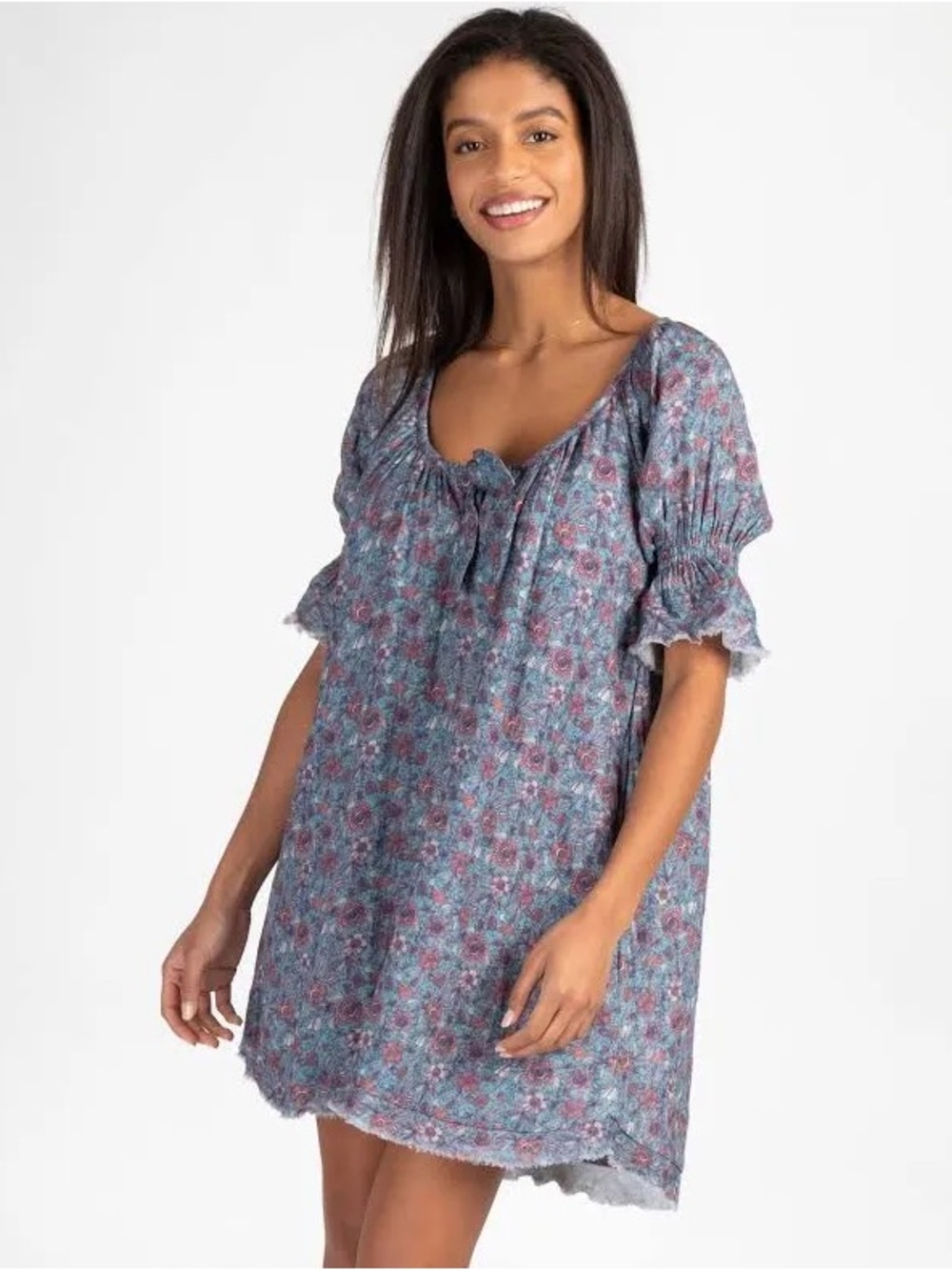 Natural Life Boho Sienna Dress - Floral Print Mini Ruffle Sleeves Cottagecore
